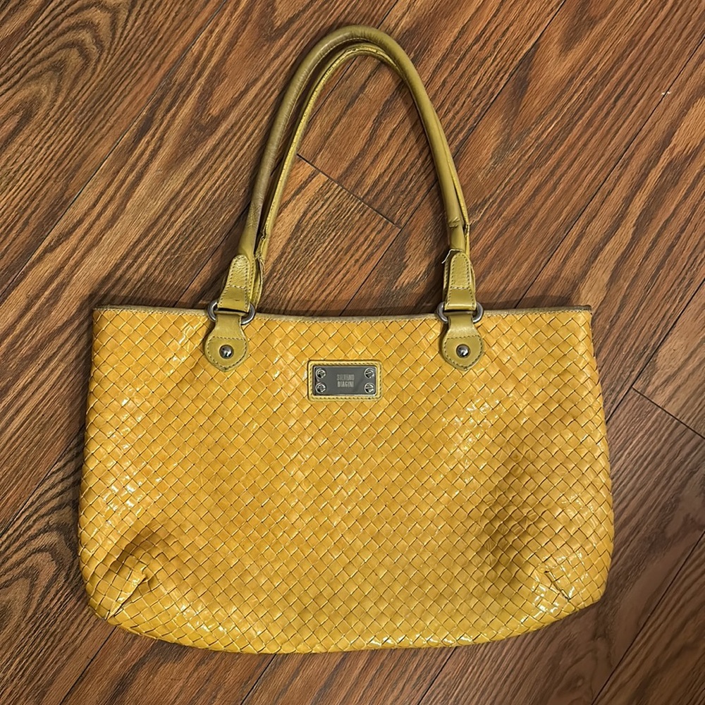 Silvano Biagini Patent Leather Woven MM Tote Bottega Italian Purse